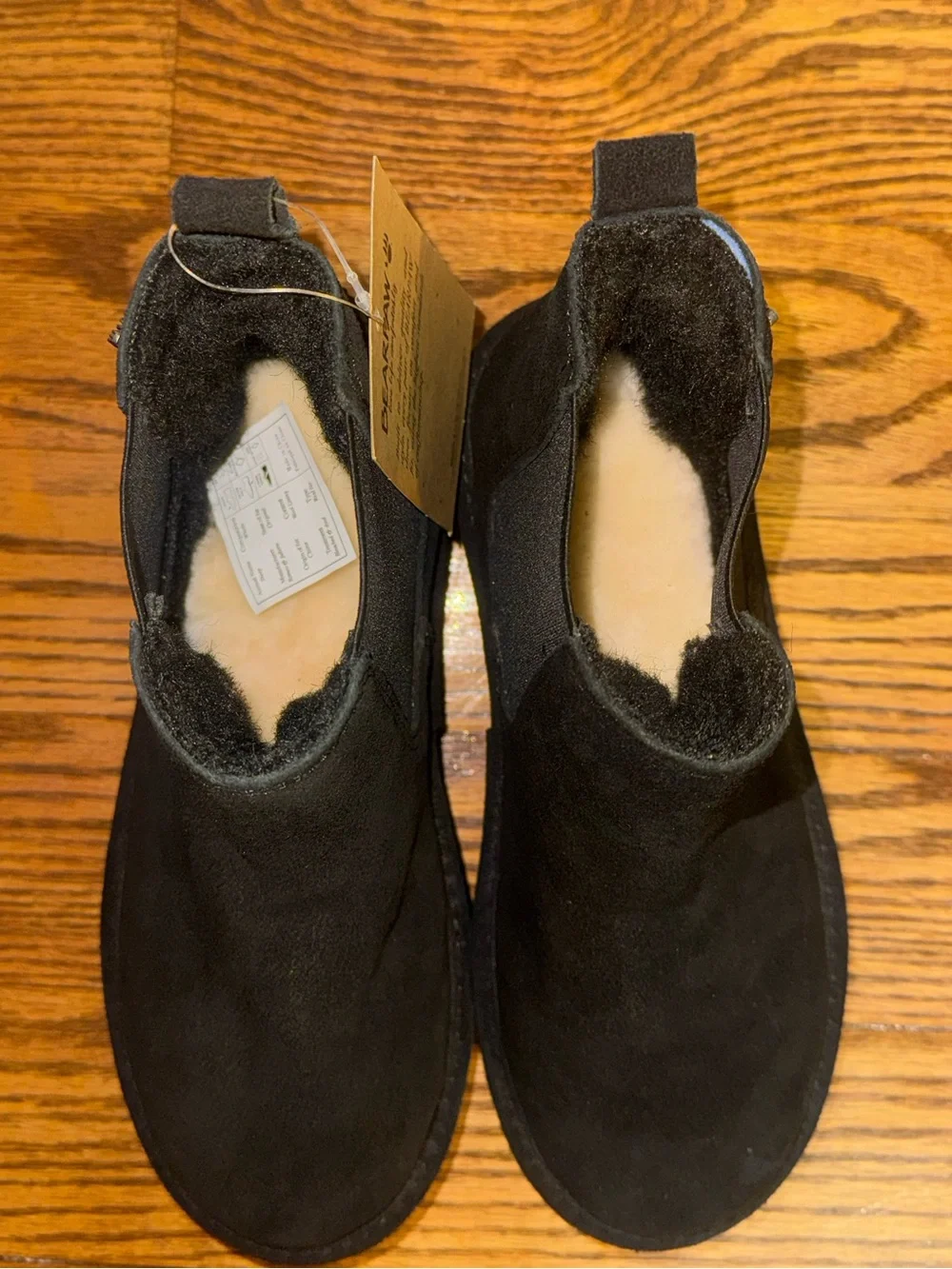 BearPaw Retro Drew Women's Black Suede Platform Sheep Fur Lined Boots - 6